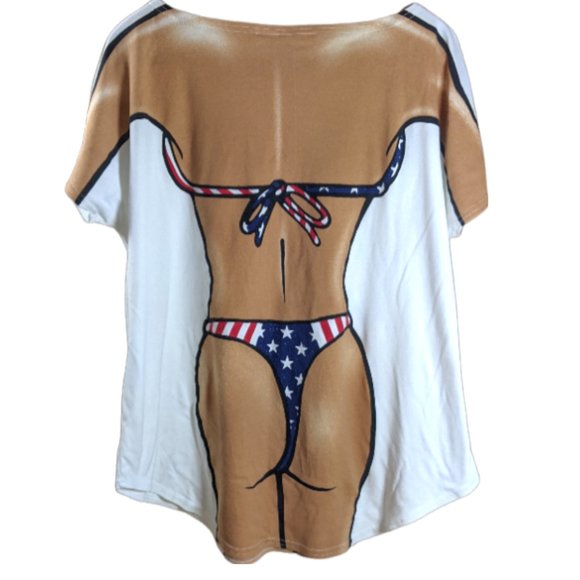 Vintage/Retro Body Dreams Bikini Body White T-Shirt Patriotic Flag Funny - Large - Picture 2 of 13
